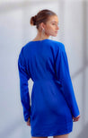 Carly Royal Blue Front Knot Detail Satin Mini Dress - Dresses - essecoco
