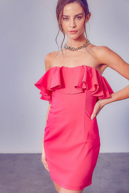 Bailey Hot Pink Ruffle Mini Dress - Dresses - essecoco