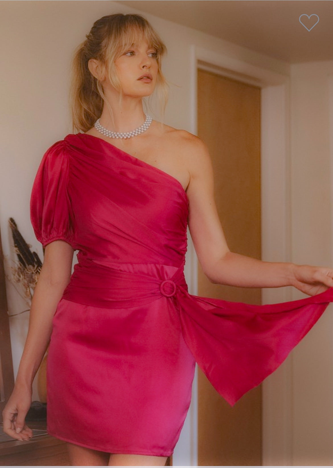 Ginny Raspberry Sash Belted One Shoulder Dress - One shoulder dress - essecoco