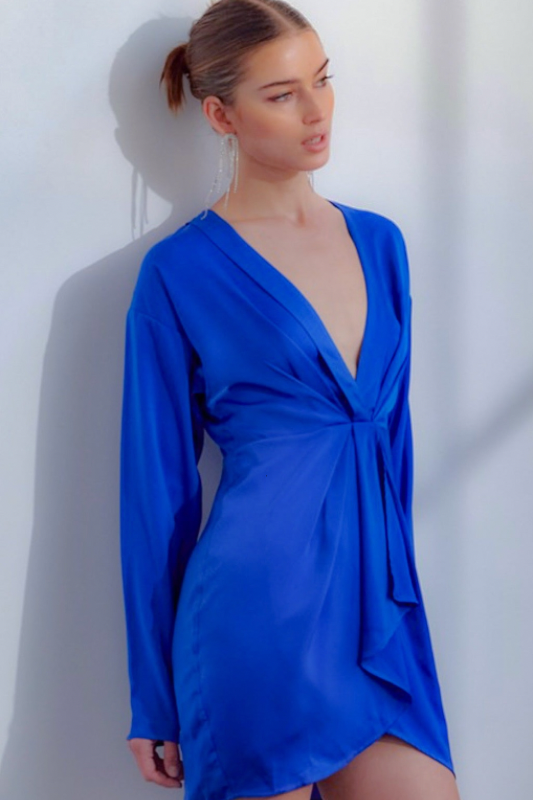 Carly Royal Blue Satin Mini Dress - Dresses - essecoco